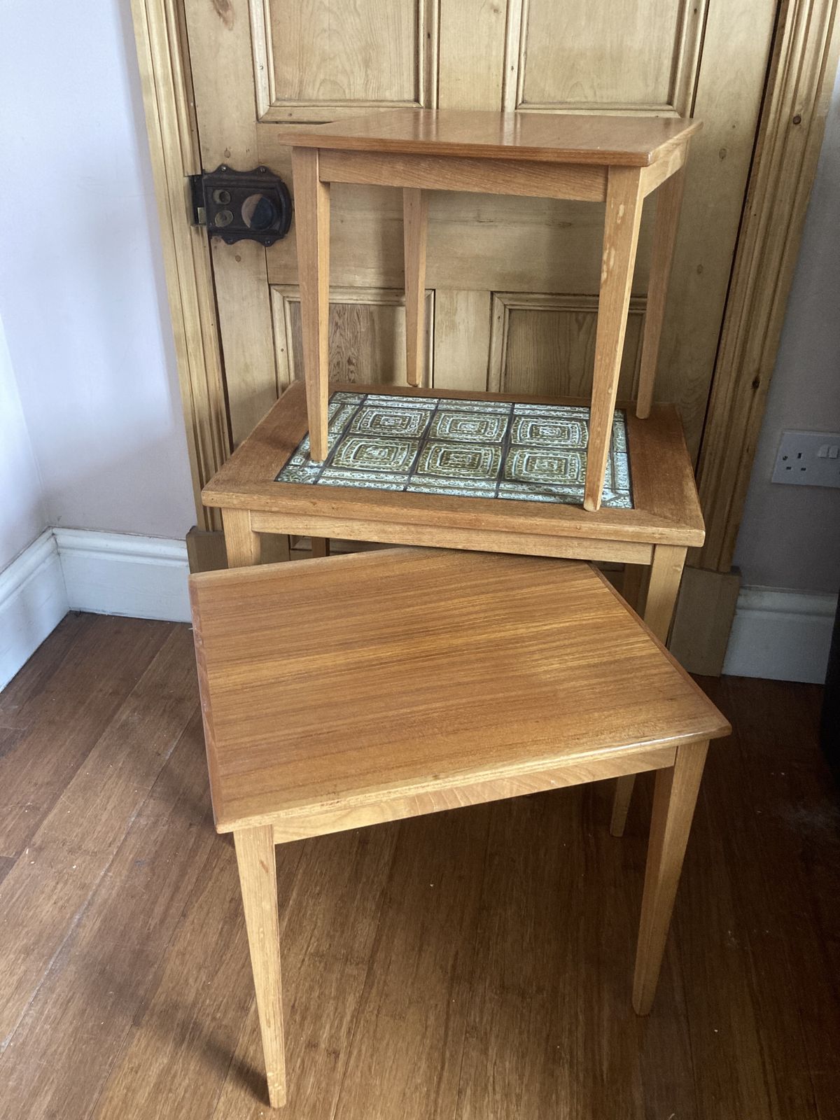 photo for sale 1960s Kvalitet Danish Teak Nest Of Tables With Tiled Top