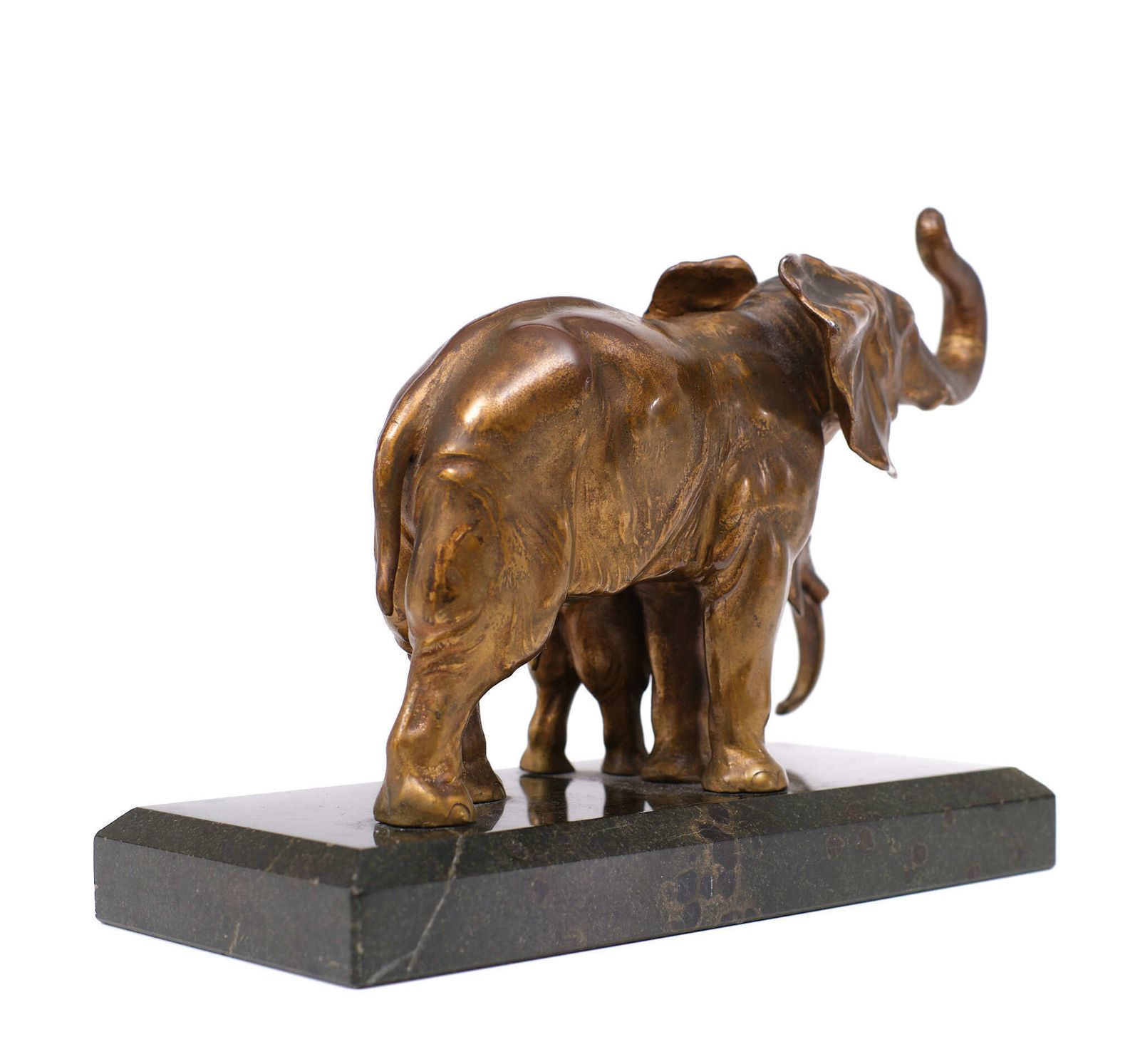 Art Deco Twee Olifanten Zwart Marmeren Voetstuk 1925 Frankrijk photo for sale