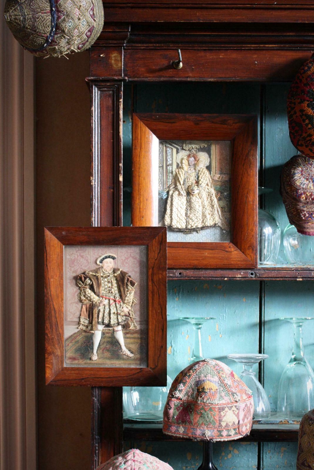 Early 20th Century Folk Art Appliqué Collages Henry VII & Queen Elizabeth 1st photo for sale