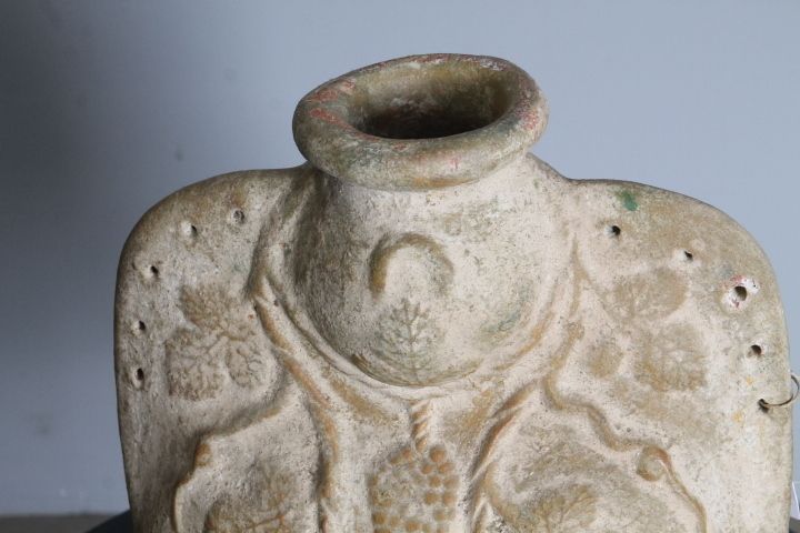 Ancient Large Terracotta Pilgrim's Flask From The 17th Century Decorated With A Vine In Relief, Perfect State Of Conservation. Tuscan Emilian Area. photo furniture