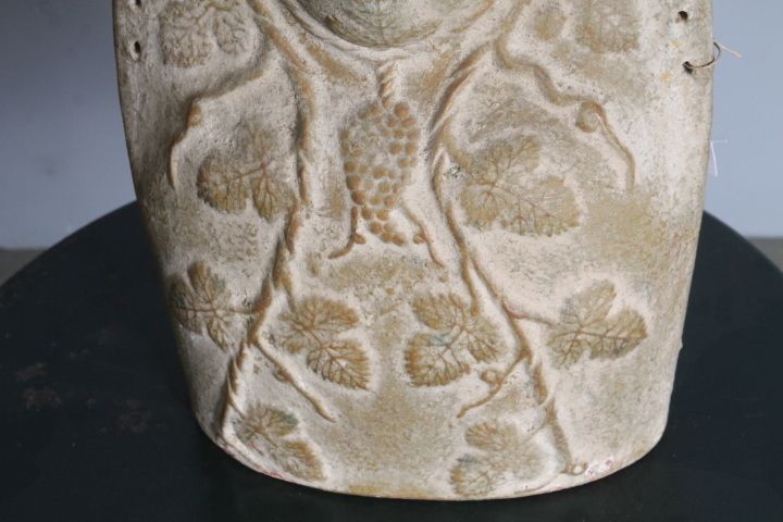 Ancient Large Terracotta Pilgrim's Flask From The 17th Century Decorated With A Vine In Relief, Perfect State Of Conservation. Tuscan Emilian Area. photo for sale