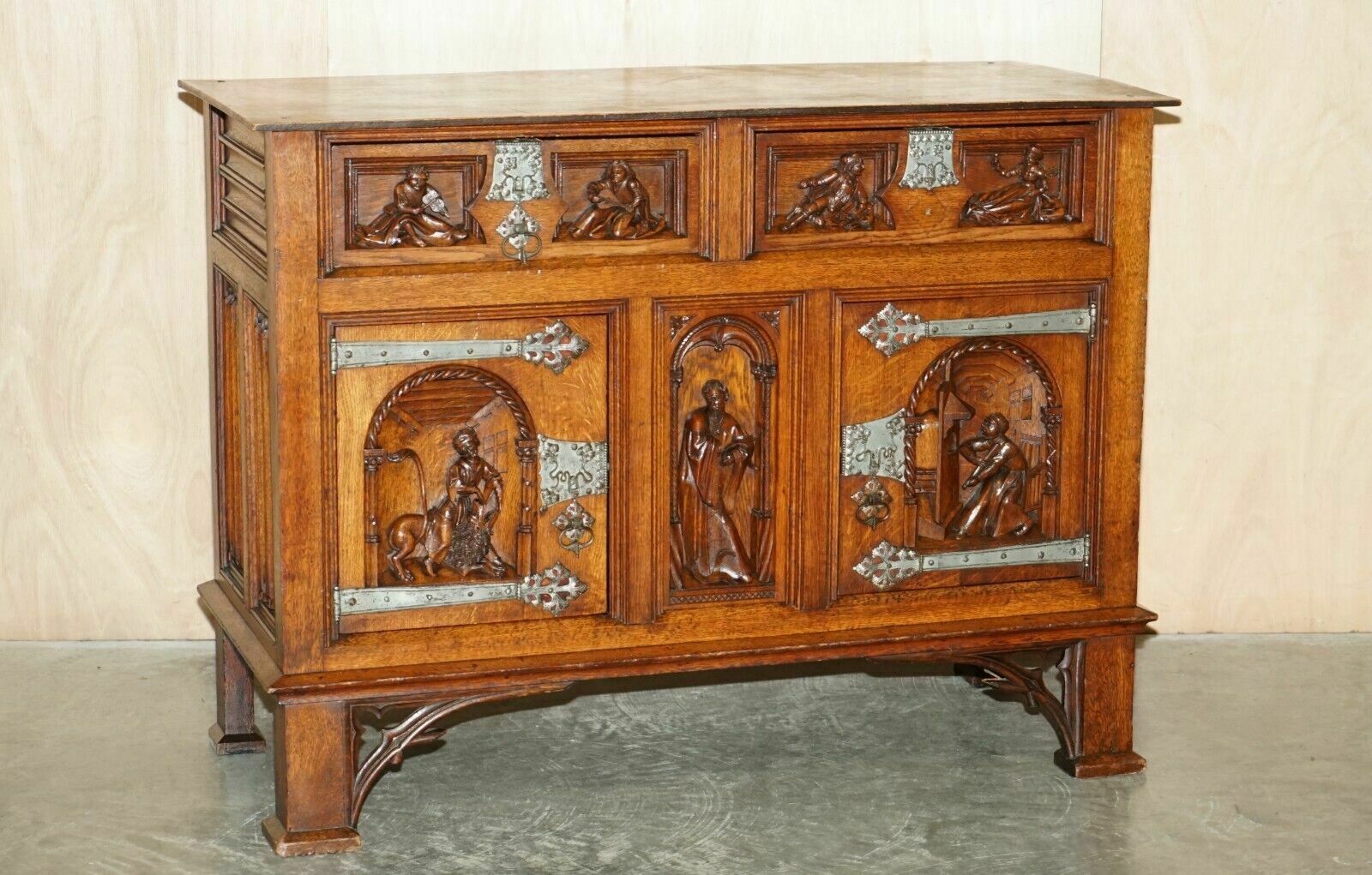 Exquisite Gothic Revival Circa 1860 Hand Carved Sideboard Must See Pictures
