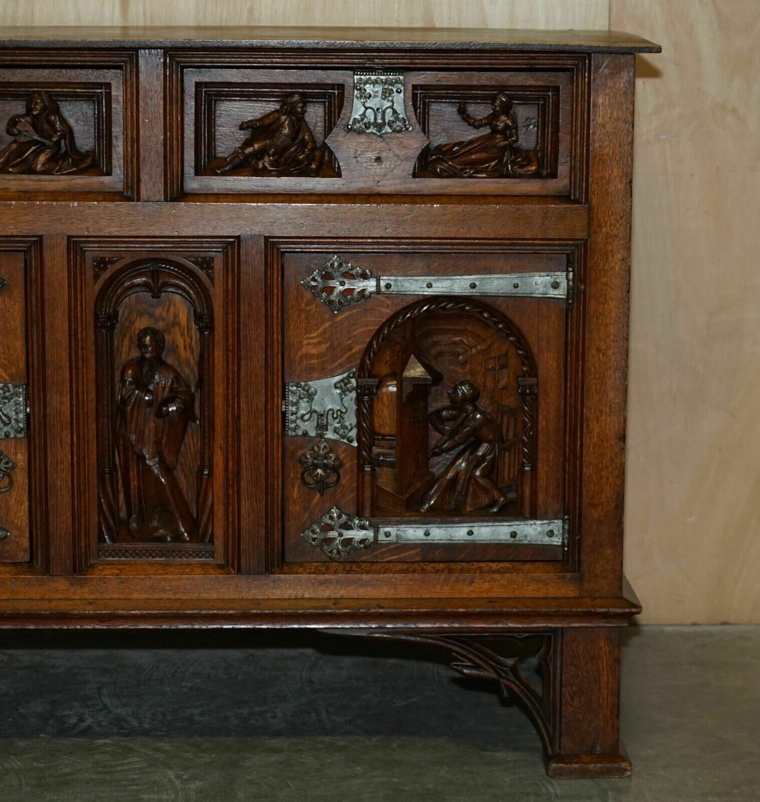 photo furniture Exquisite Gothic Revival Circa 1860 Hand Carved Sideboard Must See Pictures