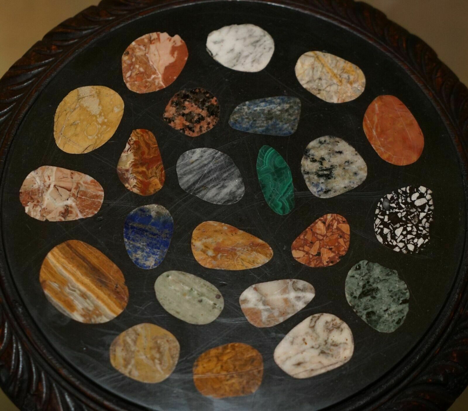 2350.0 Fine Antique Victorian 1880 Pietra Dura Specimen Marble Side End Lamp Table photo