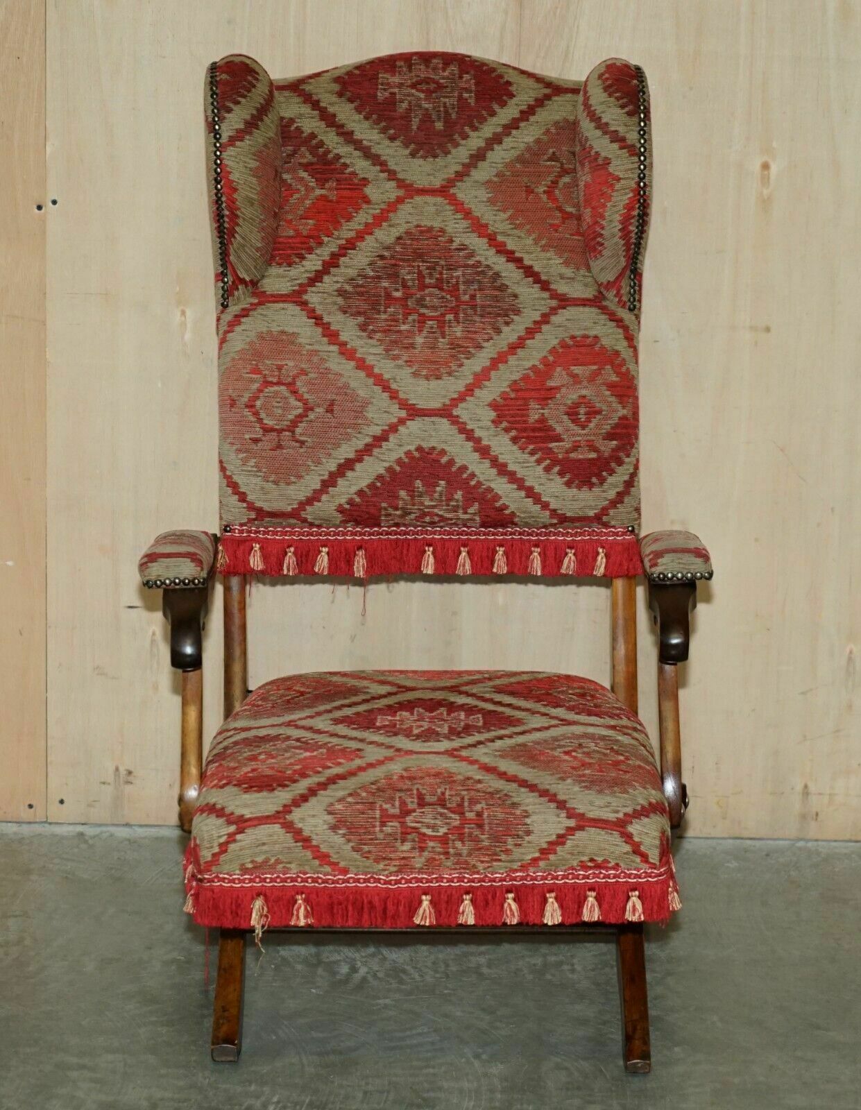Stunning Antique Victorian Military Campaign Kilim Upholstered Folding Armchair photo furniture