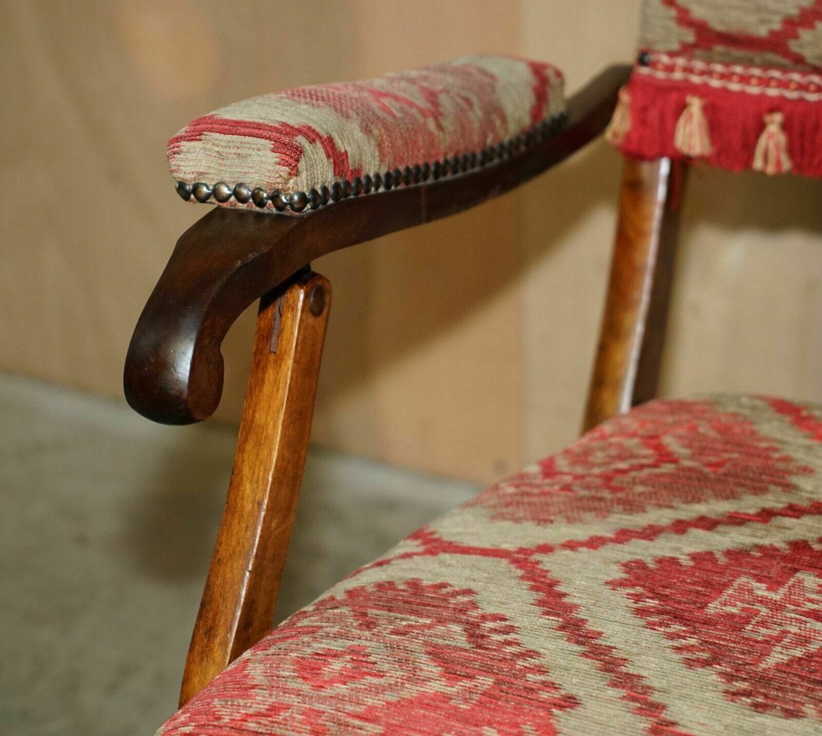 Stunning Antique Victorian Military Campaign Kilim Upholstered Folding Armchair photo vintage