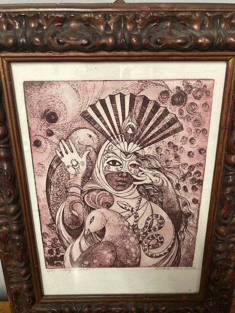 Engraving Conchita Contemporary Art 20th Century Depicting A Lady In A Mask