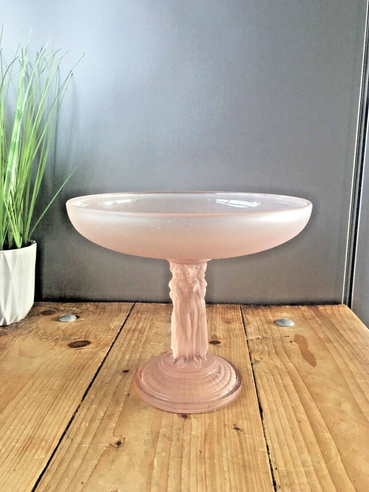 Rare Art Deco Jobling 3 Grace's Pink Lady Maiden Frosted Glass Pedestal Centrepiece Bowl