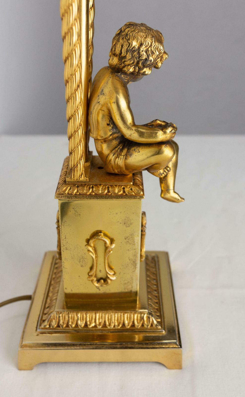 photo furniture French Brass Table Lamp With Putti Reading In Front Of A Harp, Mid Century