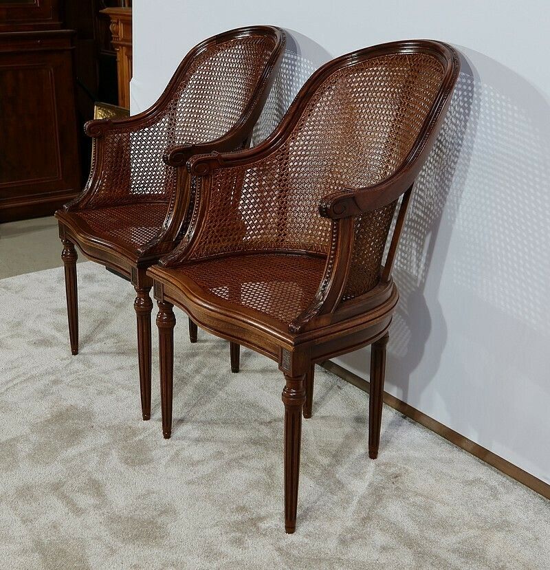 Pair Of Mahogany Armchairs, Louis XVI Style, Early 20th Century photo for sale