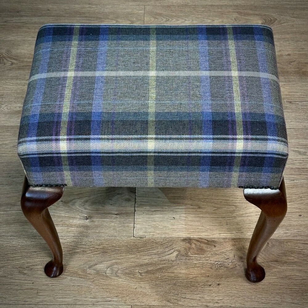 Attractive Vintage Mahogany Queen Anne, Newly Upholstered Stool photo for sale