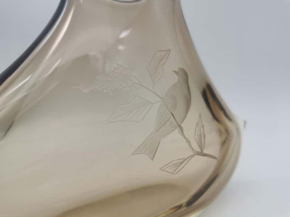 photo for sale Fumè Bohemian Vase In Thick Glass With Engravings