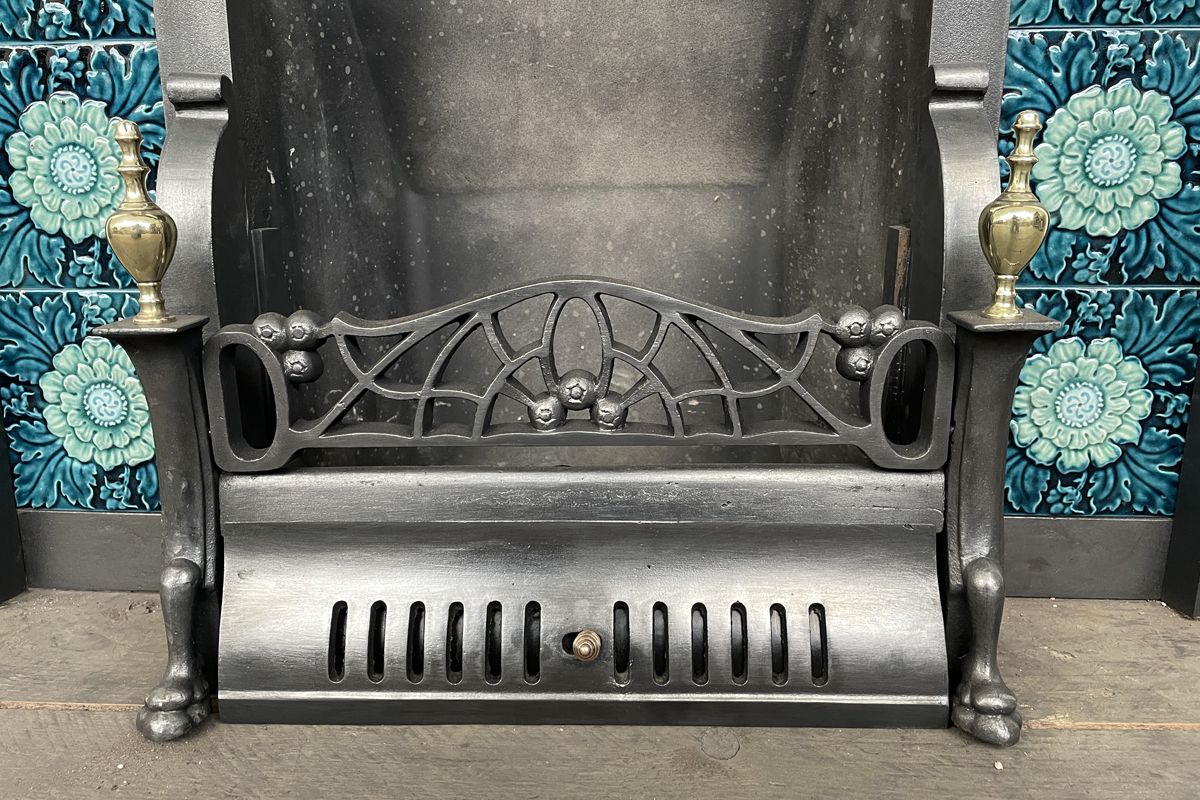 Large Tall Antique Art Nouveau Edwardian Cast Iron Combination Grate photo vinterior