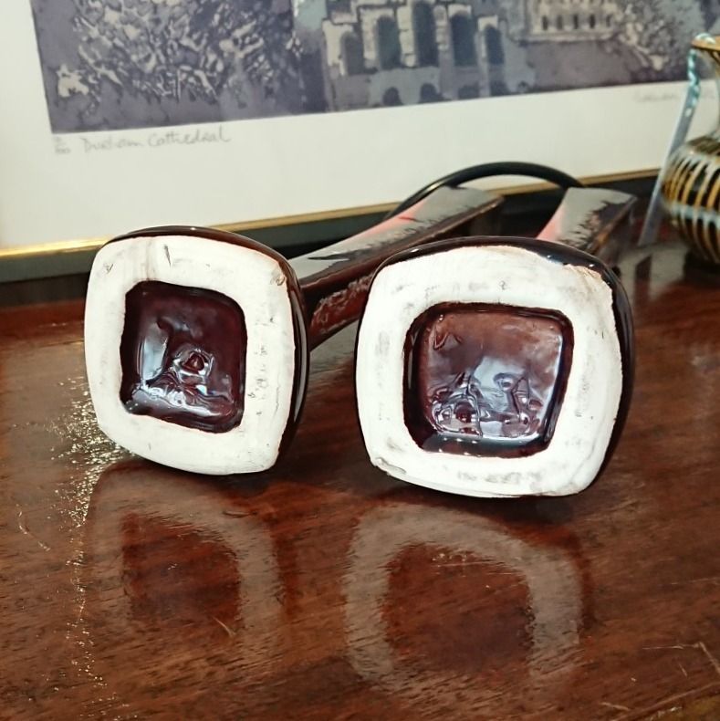 Pair Of 1970s Narrow Lava Glaze Vases Attributed To Vallauris Pottery photo for sale