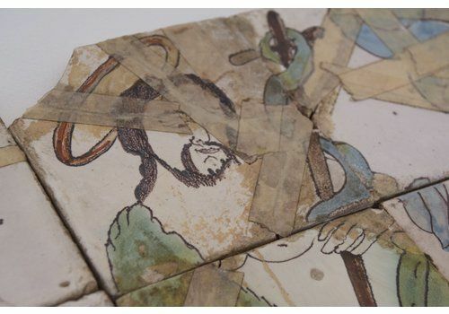 Antique Polychrome Tiles With Mural Of Jesus photo for sale