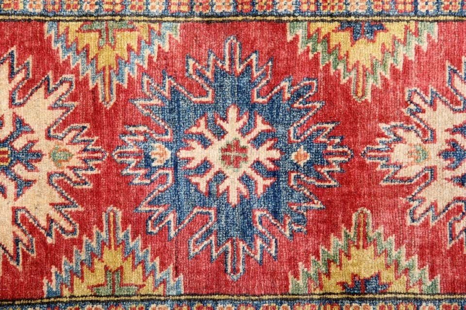 Handmade Runner Rug Traditional Kazak Carpet Rug Red Geometric Runne photo furniture