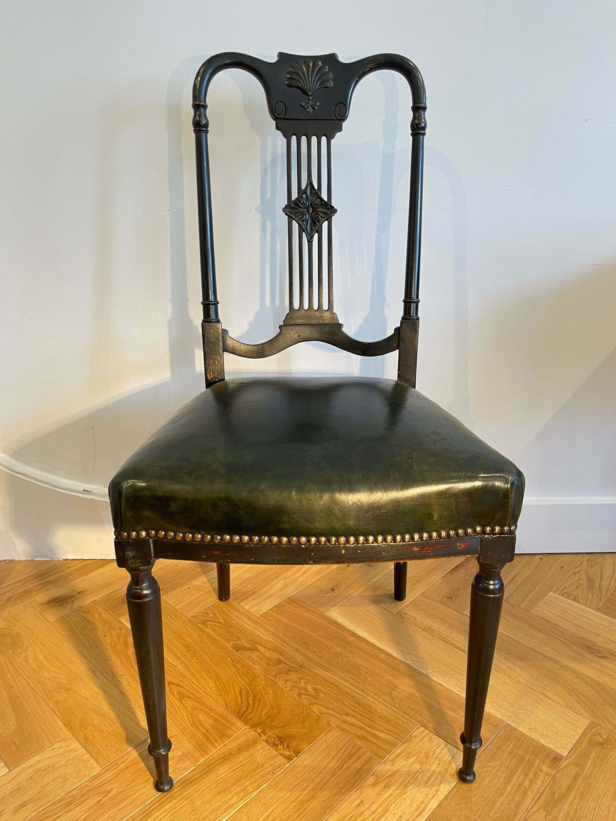 A Beautiful Antique French Napoleon III Leather & Ebonised Mahogany Music Chair Circa 1840 photo for sale