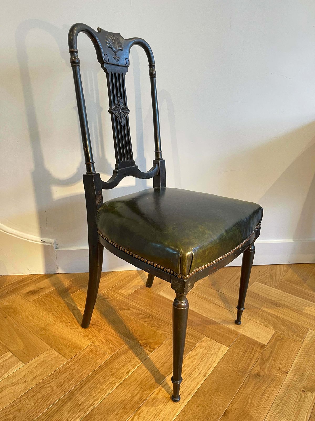 A Beautiful Antique French Napoleon III Leather & Ebonised Mahogany Music Chair Circa 1840 photo buy