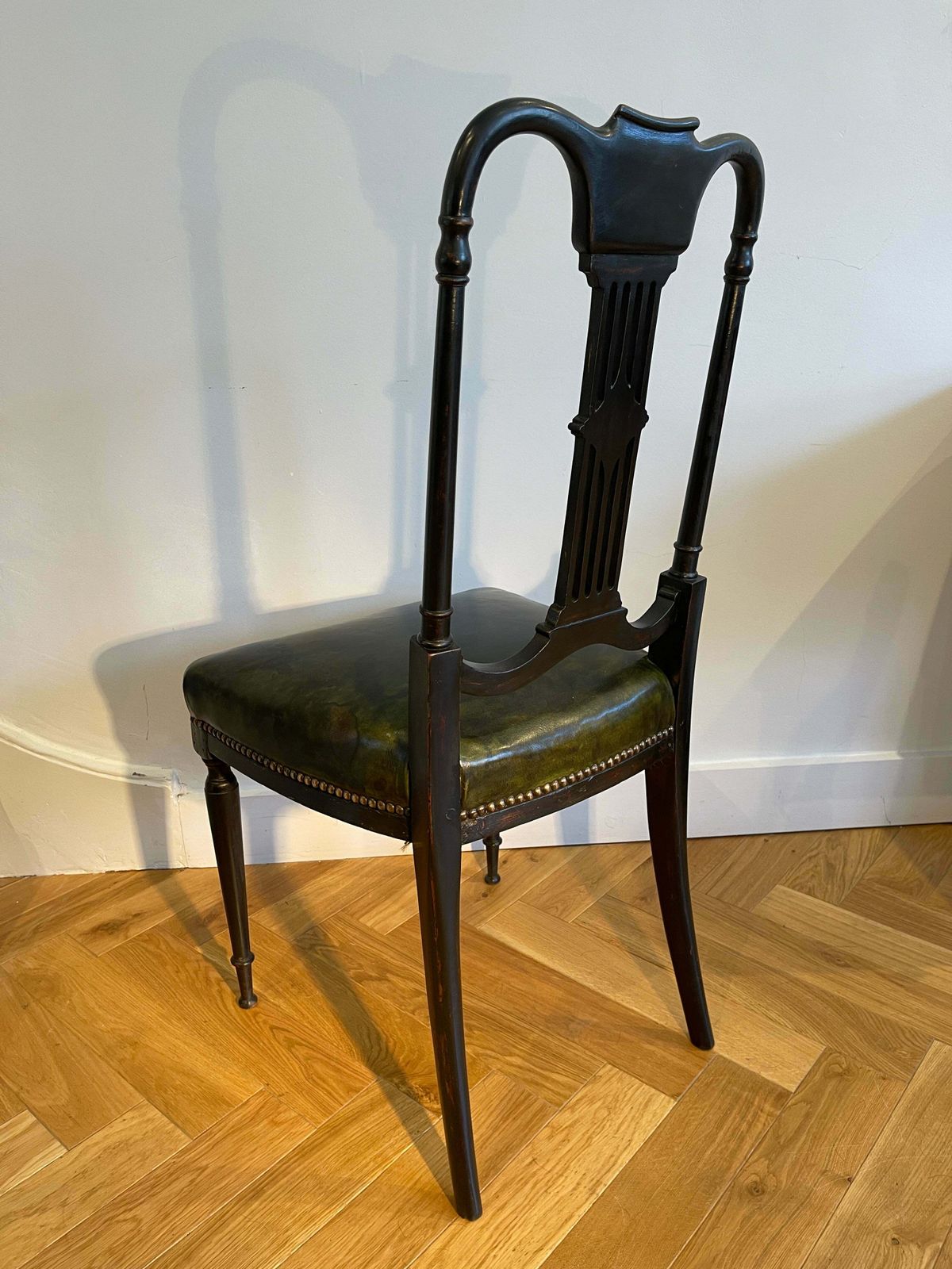 Furniture A Beautiful Antique French Napoleon III Leather & Ebonised Mahogany Music Chair Circa 1840 photo