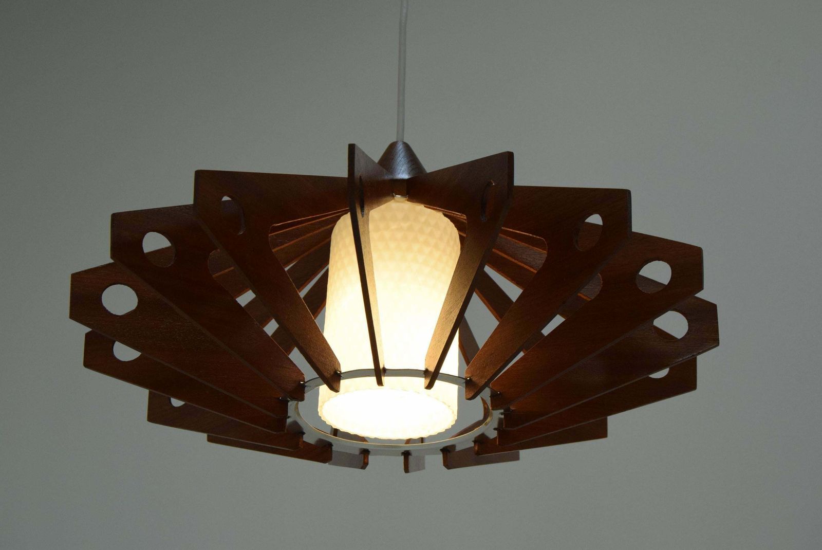 Lighting Mid Century Wood Pendant/Drevo Humpolec,Czechoslovakia,1970's. photo