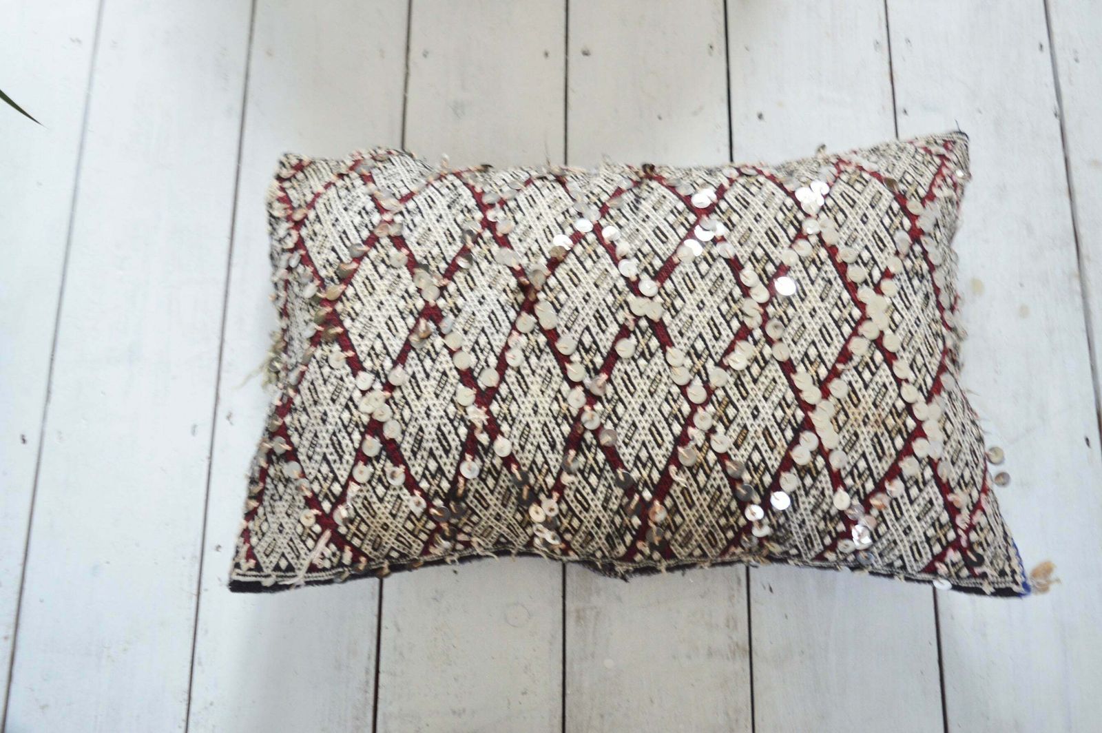 Vintage Moroccan Berber Pillow Kilim Sequinned Cushion Cover photo furniture