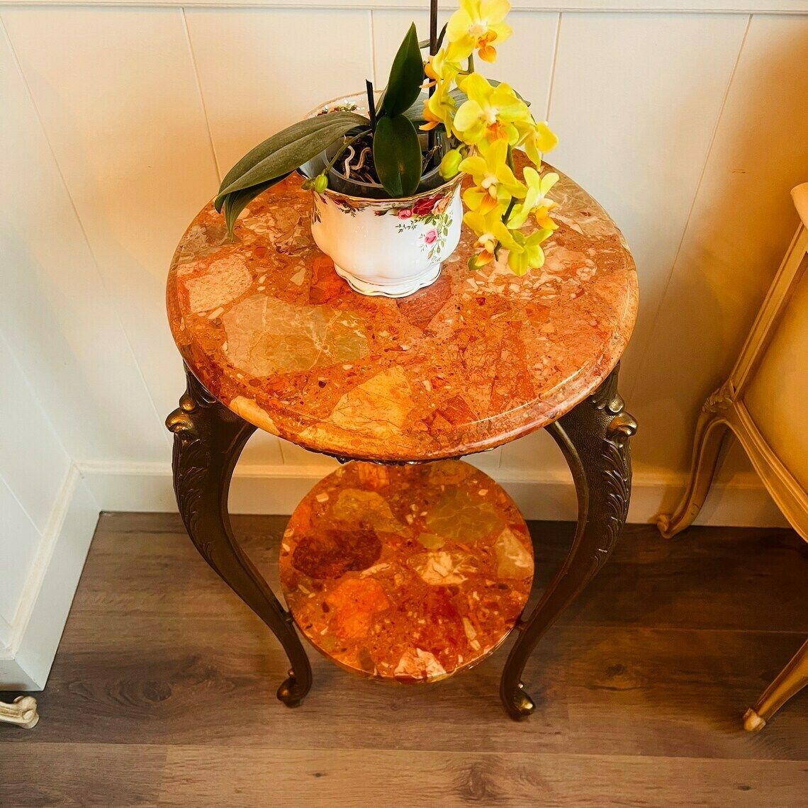 Vintage Hollywood Regency Rosso Verona Marmeren Hoge Tafel Of Plantentafel photo for sale