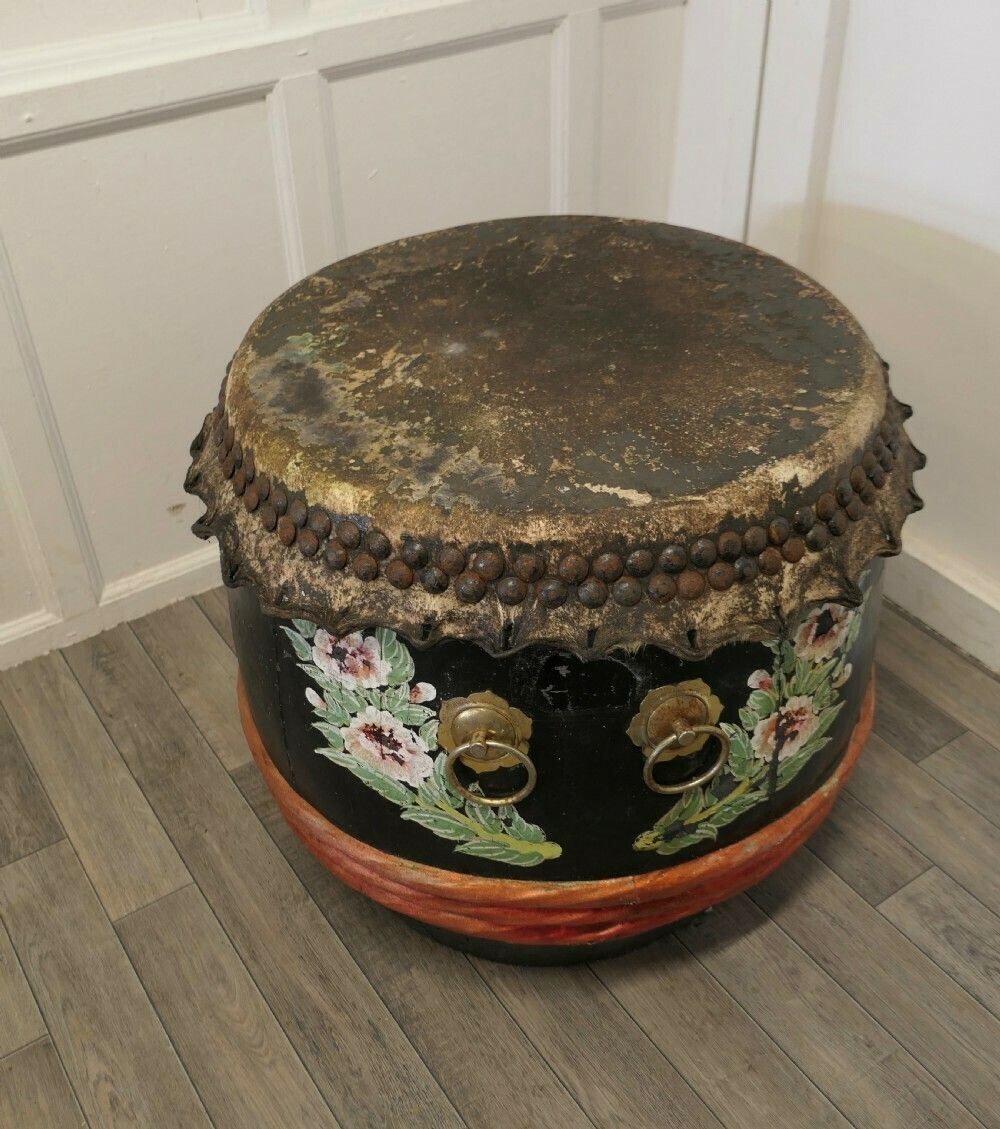 Large Painted Folk Art Drum photo for sale