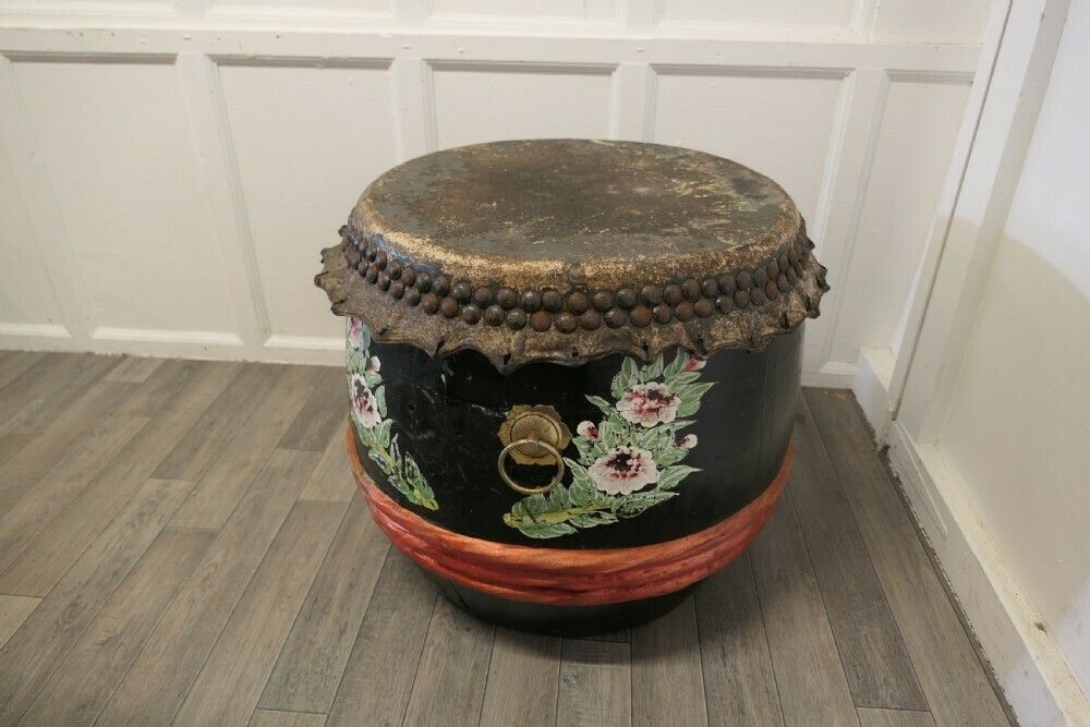 Large Painted Folk Art Drum photo vinterior