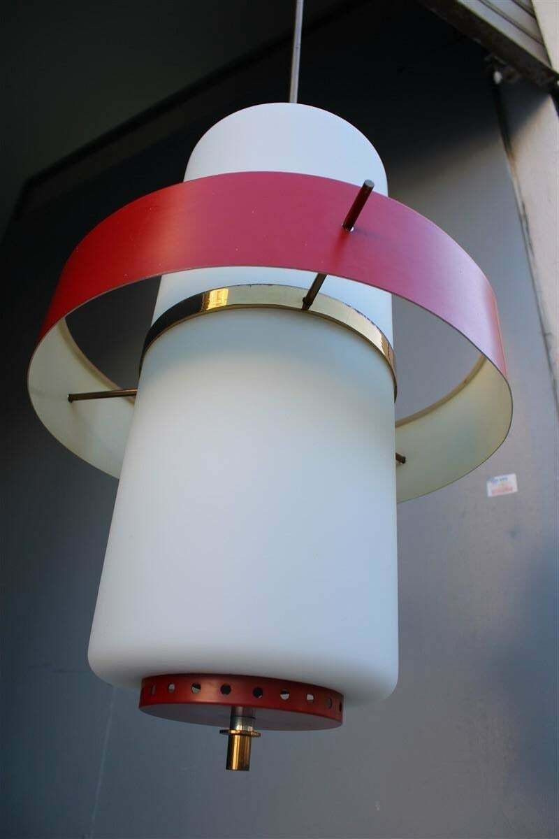 Rare Mid Century Esperia Angelo Brotto Chandelier Brass Red White Murano Glass photo furniture