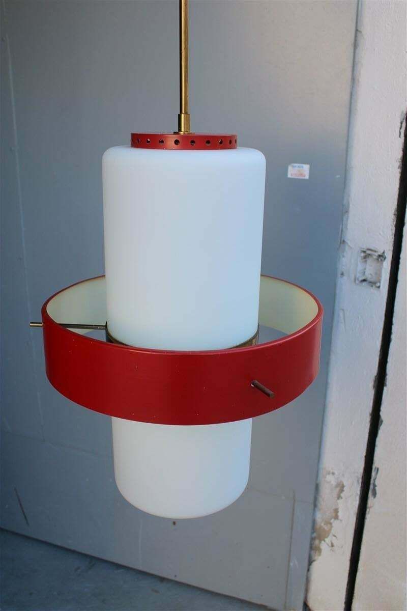 Lighting Rare Mid Century Esperia Angelo Brotto Chandelier Brass Red White Murano Glass photo