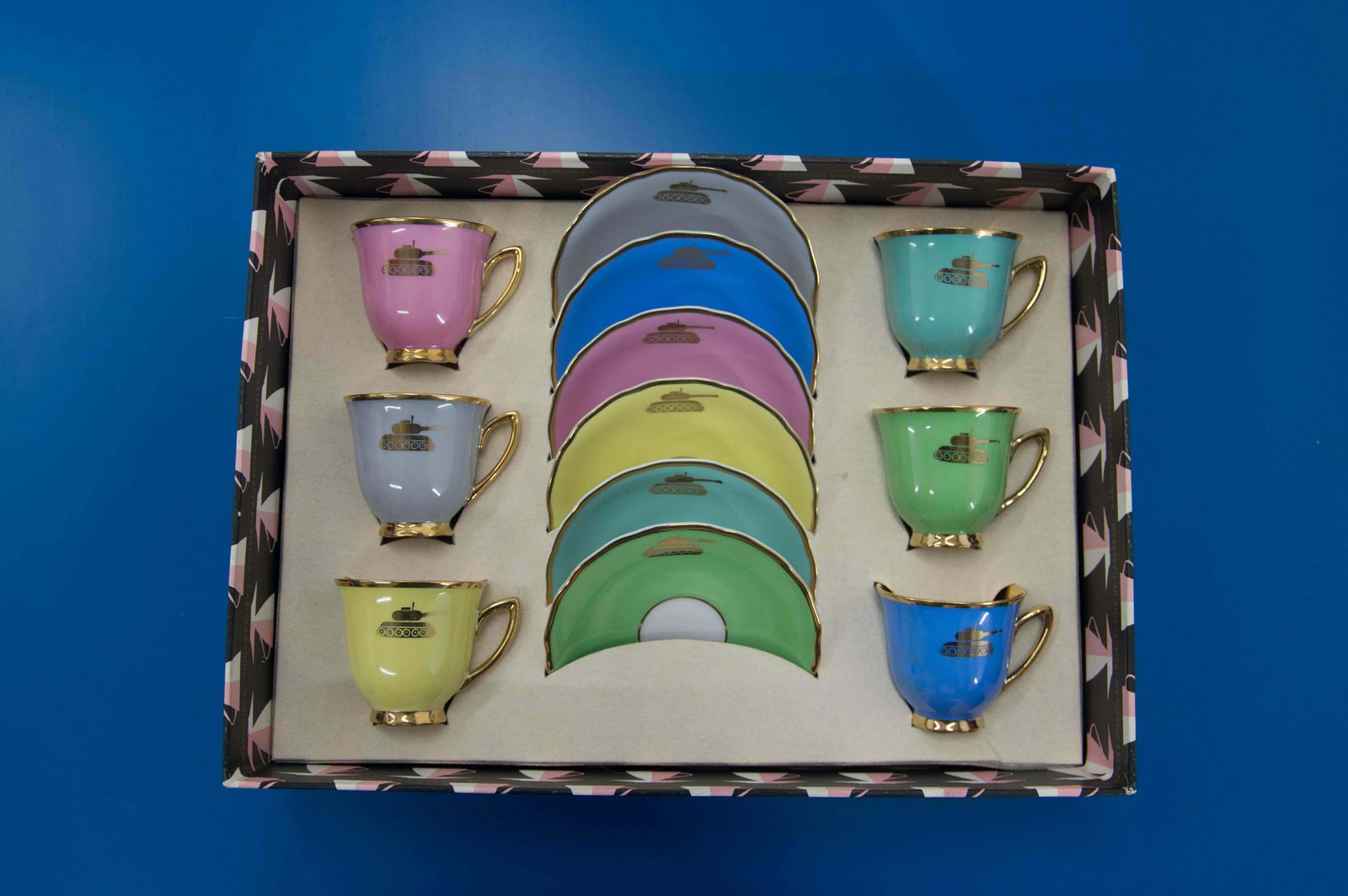 Set Of Six Cups And Saucers With Tanks, Karlsbad, 1970s, Never Used photo furniture