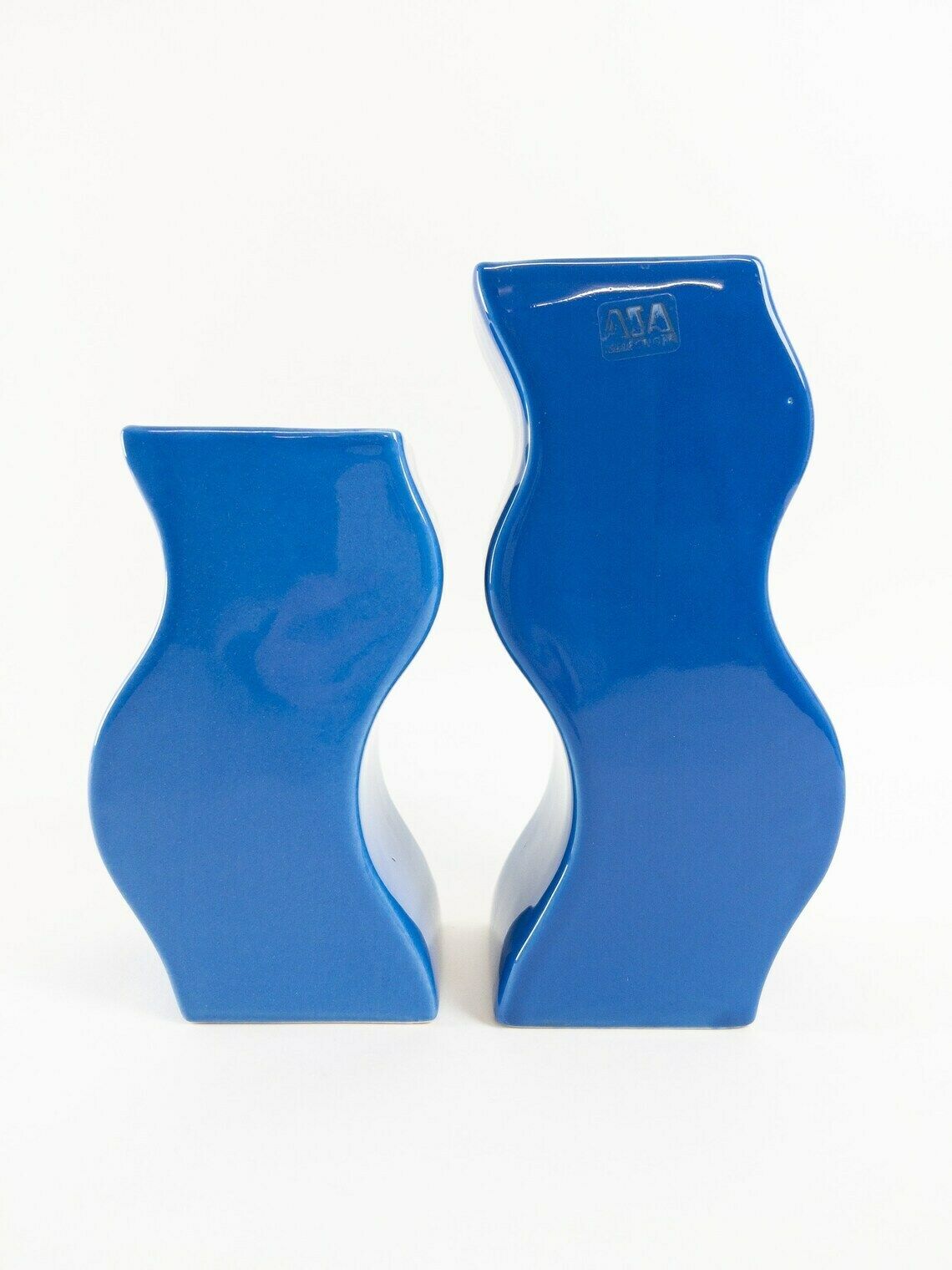 Pair Of Asa Selection Blue Wavy Ceramic Vases   Postmodern Design   Made In Germany photo 94.0
