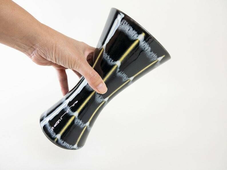 Dümler And Breiden Ceramic Vase West German Pottery  Mid Century, Black, White And Yellow Decor photo furniture