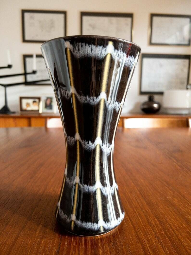 Dümler And Breiden Ceramic Vase West German Pottery  Mid Century, Black, White And Yellow Decor photo for sale