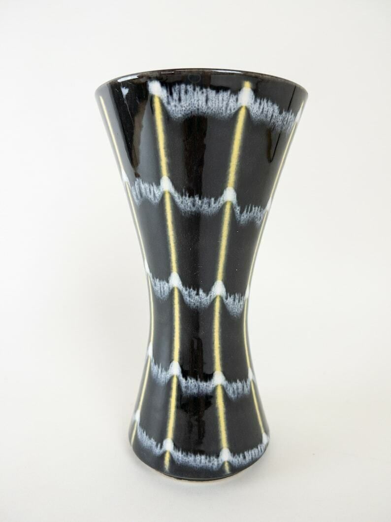 Dümler And Breiden Ceramic Vase West German Pottery  Mid Century, Black, White And Yellow Decor photo 76.0