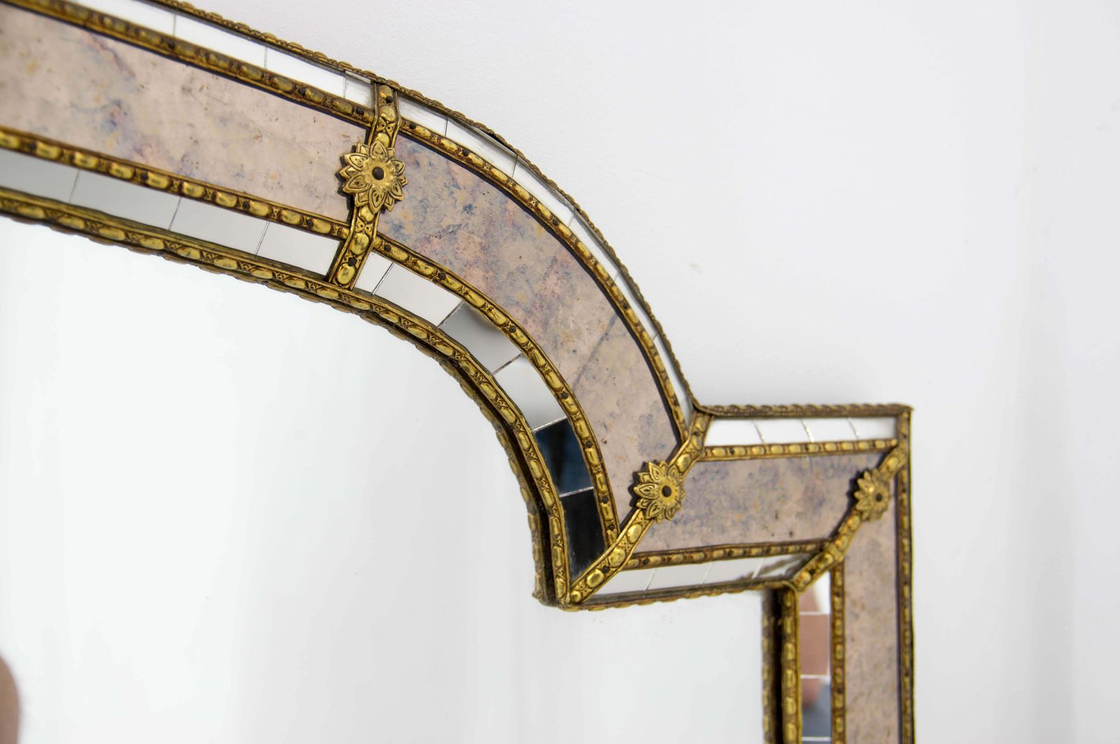 Multi Facets Mirror With Brass Garlands France 1970s photo Home Decor
