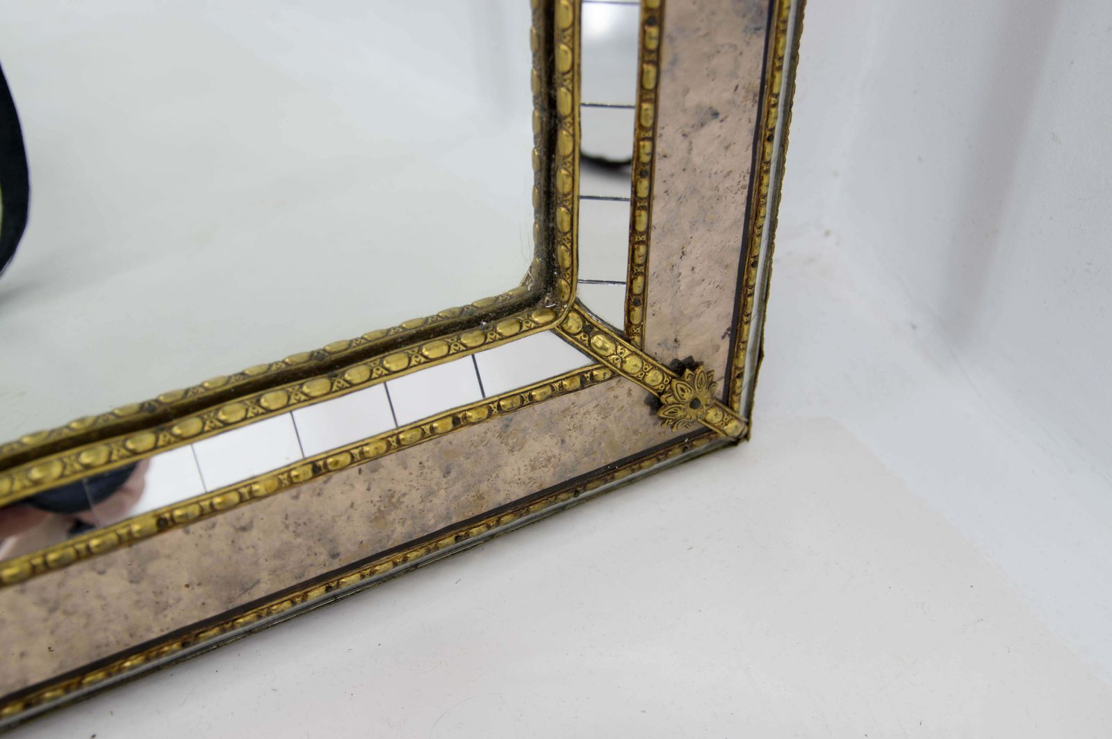 Multi Facets Mirror With Brass Garlands France 1970s photo 2365.0