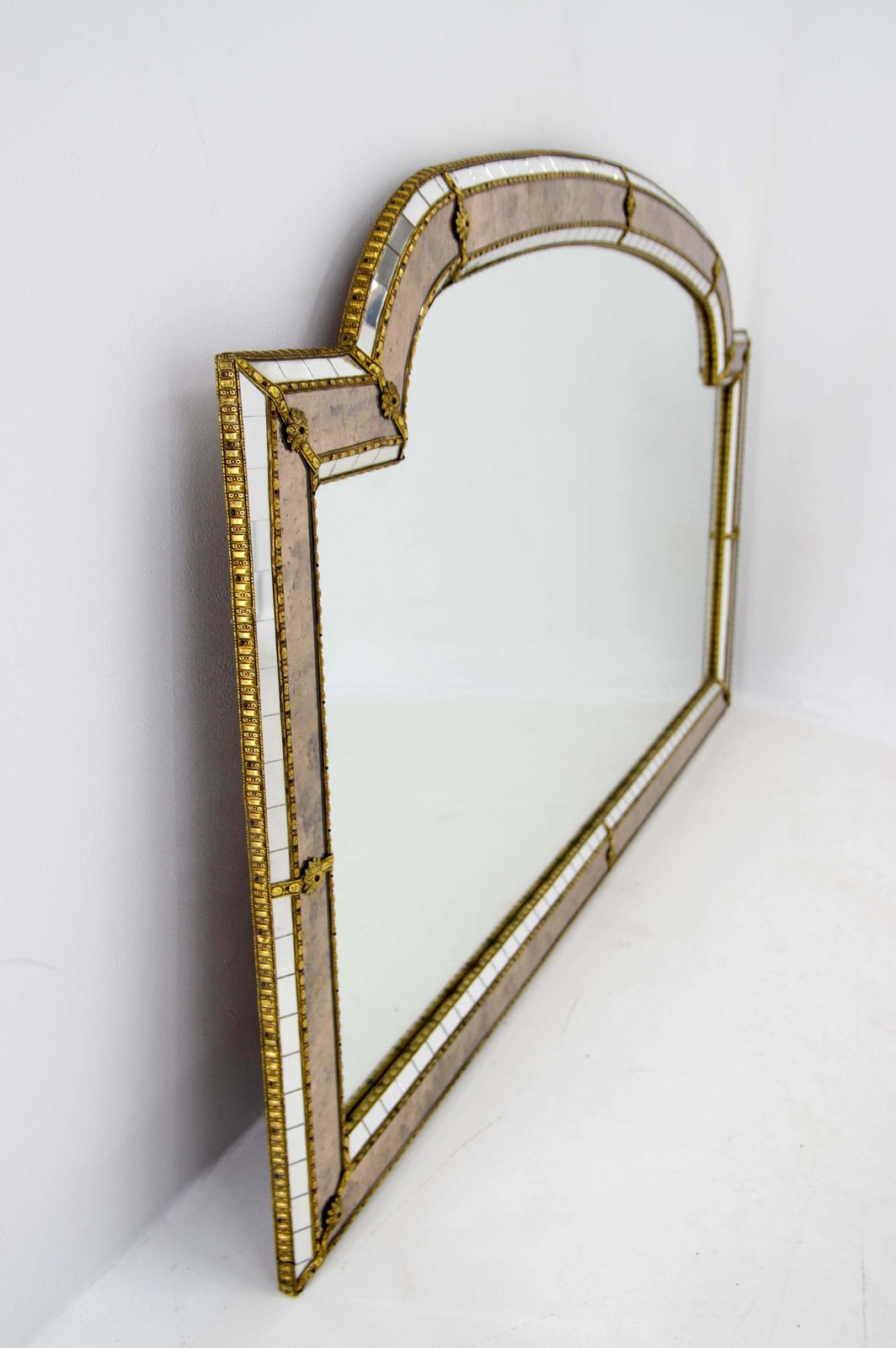 Multi Facets Mirror With Brass Garlands France 1970s photo vinterior
