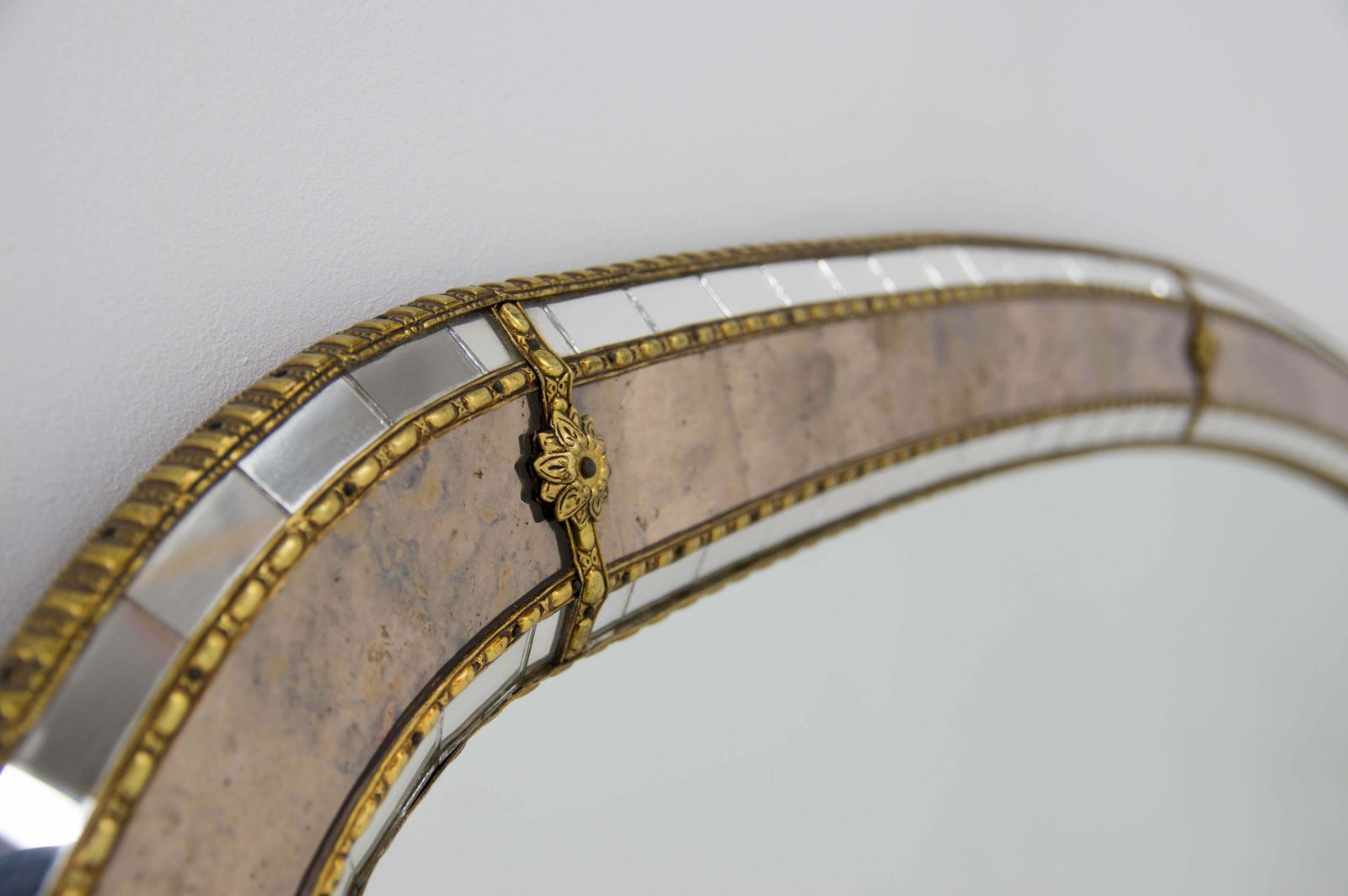 Multi Facets Mirror With Brass Garlands France 1970s photo vintage