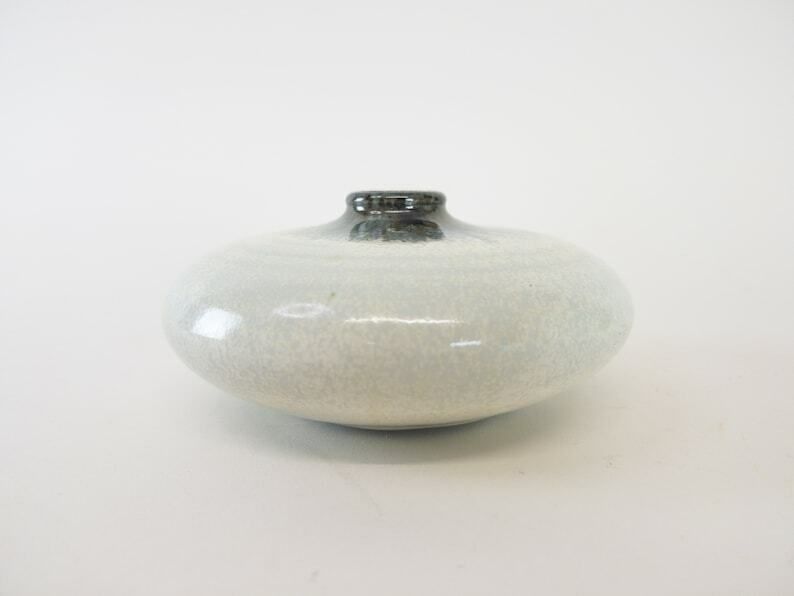 Olive Green And White Glazed Studio Pottery Pair Of Unique Vases From Switzerland photo vintage