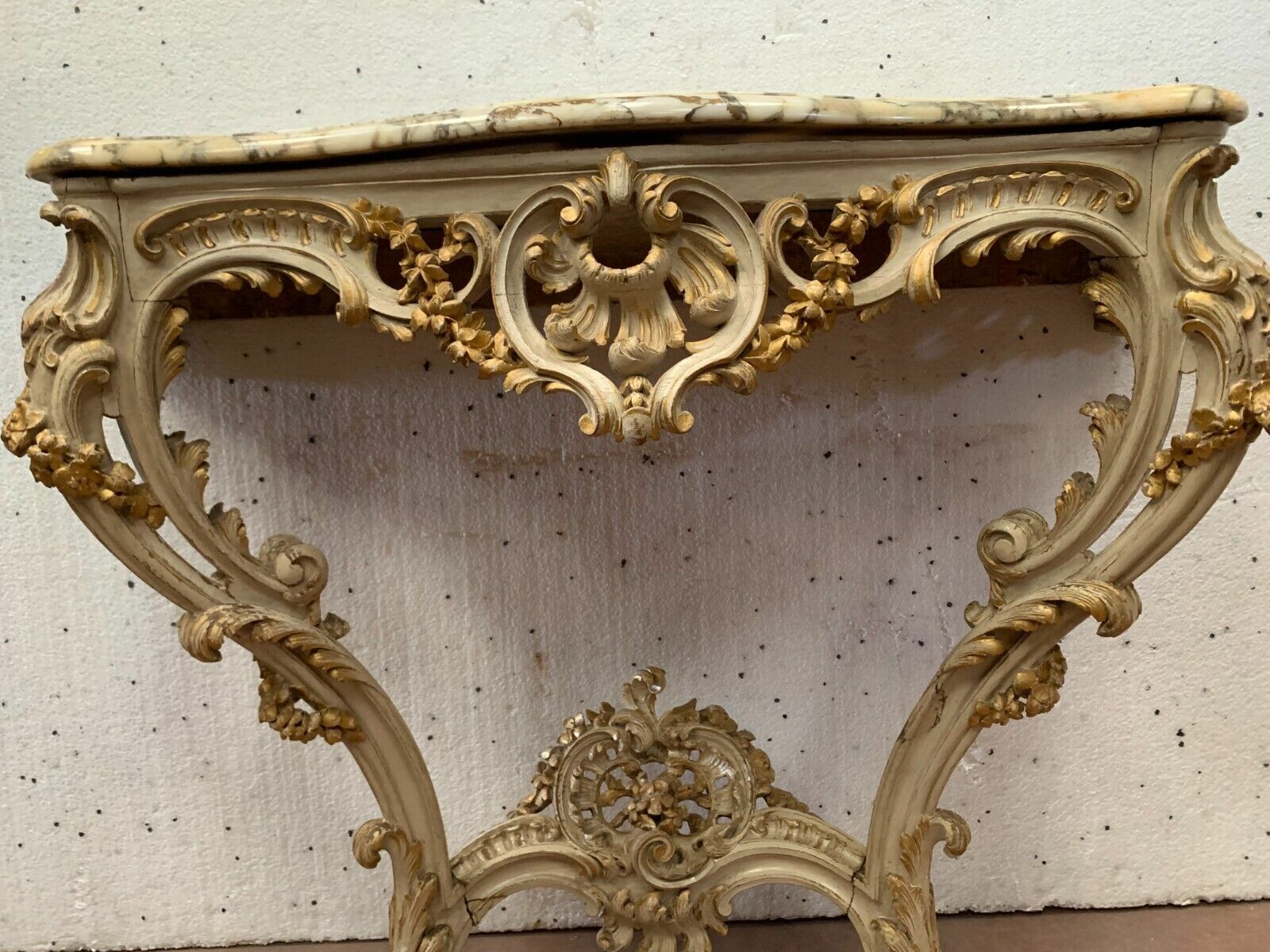 photo for sale Console Carved In Louis XV Style In Painted And Gilded Wood 20th Century
