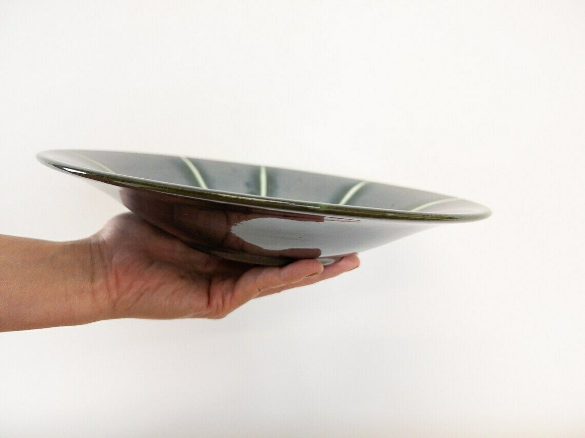 ü Keramik West German Pottery Art Flat Bowl, Iridescent Dark Green And Black, 101 27 photo buy