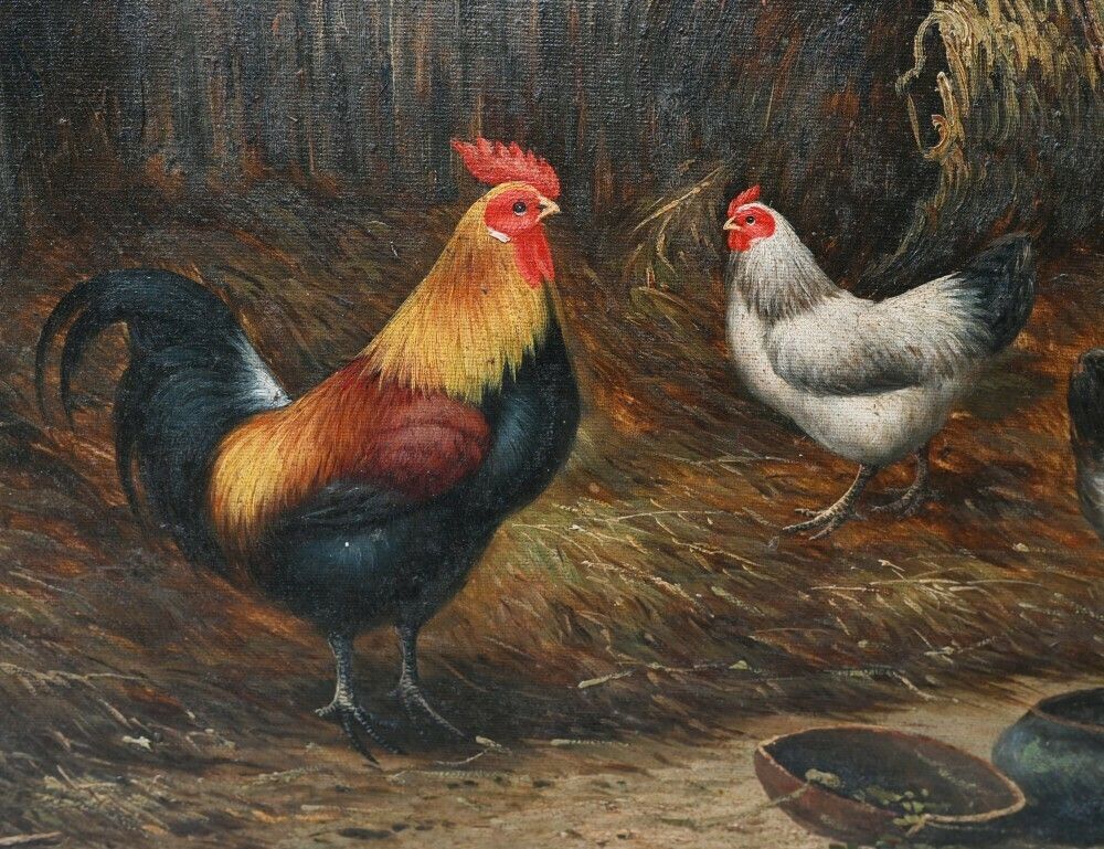 Victorian Oil Painting Farm Yard Edgar Hunt Manner photo 1275.0