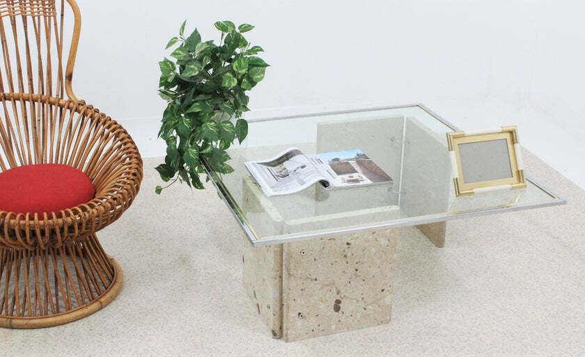 Italian Marble And Glass Coffee Table 1970s photo for sale