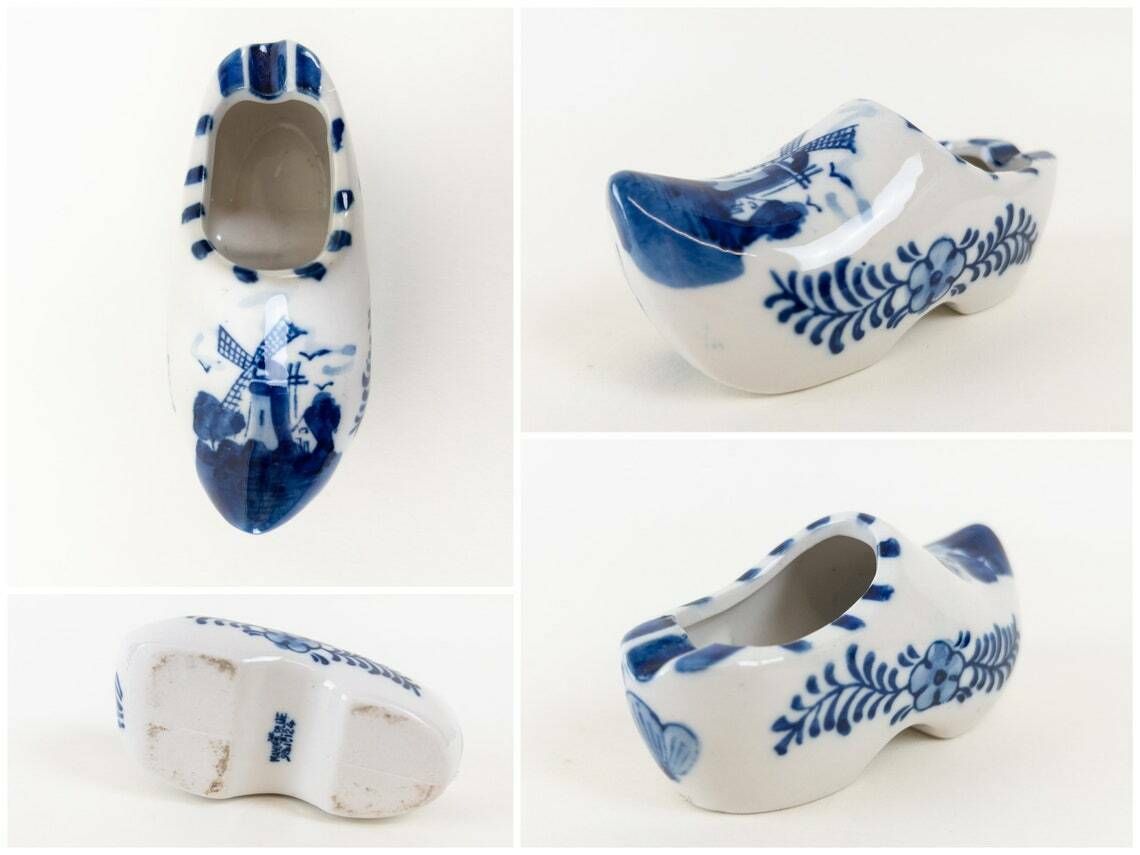Delft Blue Ashtrays Porcelain Dutch Clogs Blue Delftware Made In Holland Netherland Souvenirs photo vintage