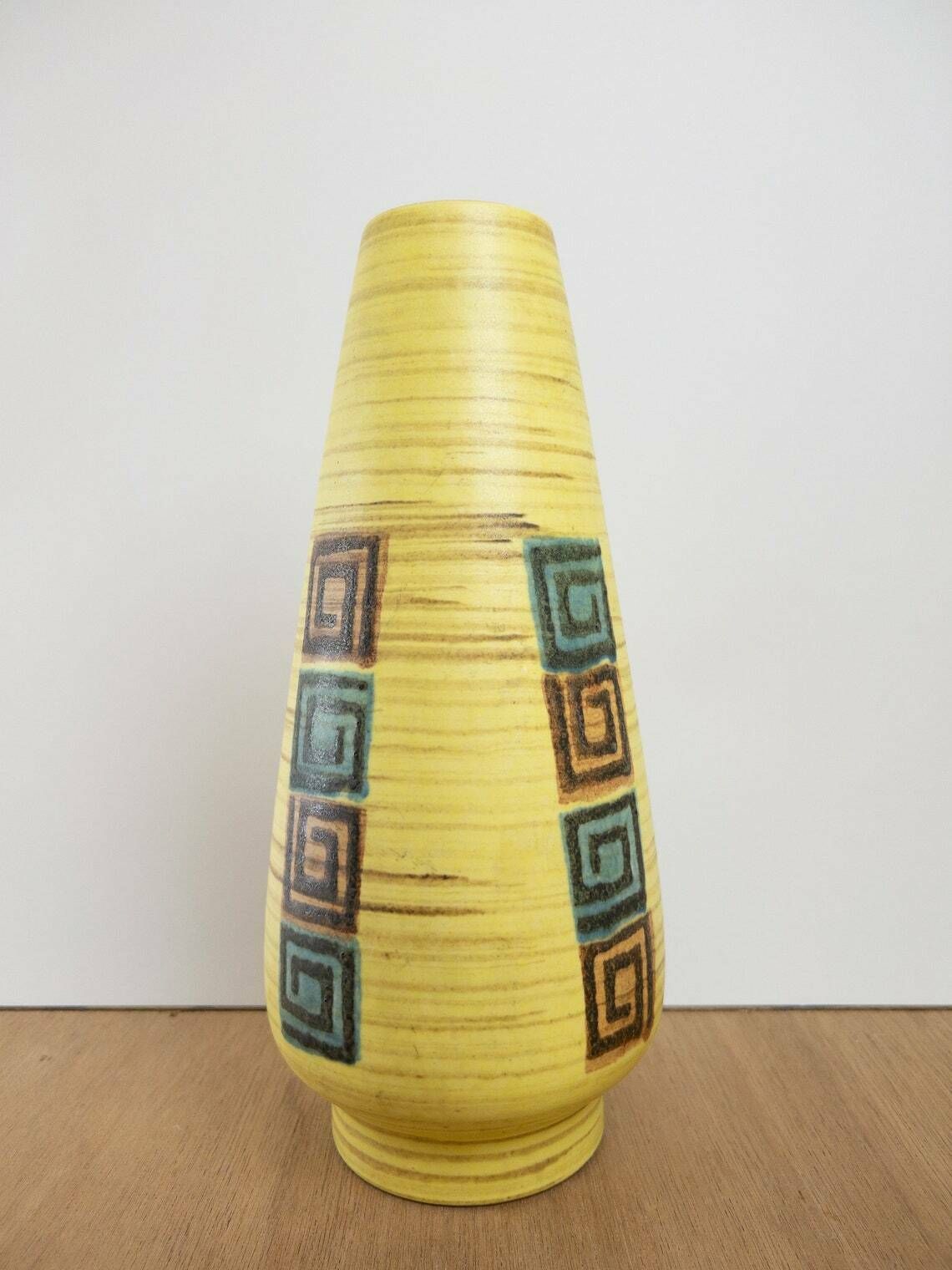 West German Pottery Vase, Dümler And Breiden, Yellow And Blue Tones, Mid Century Modern photo for sale