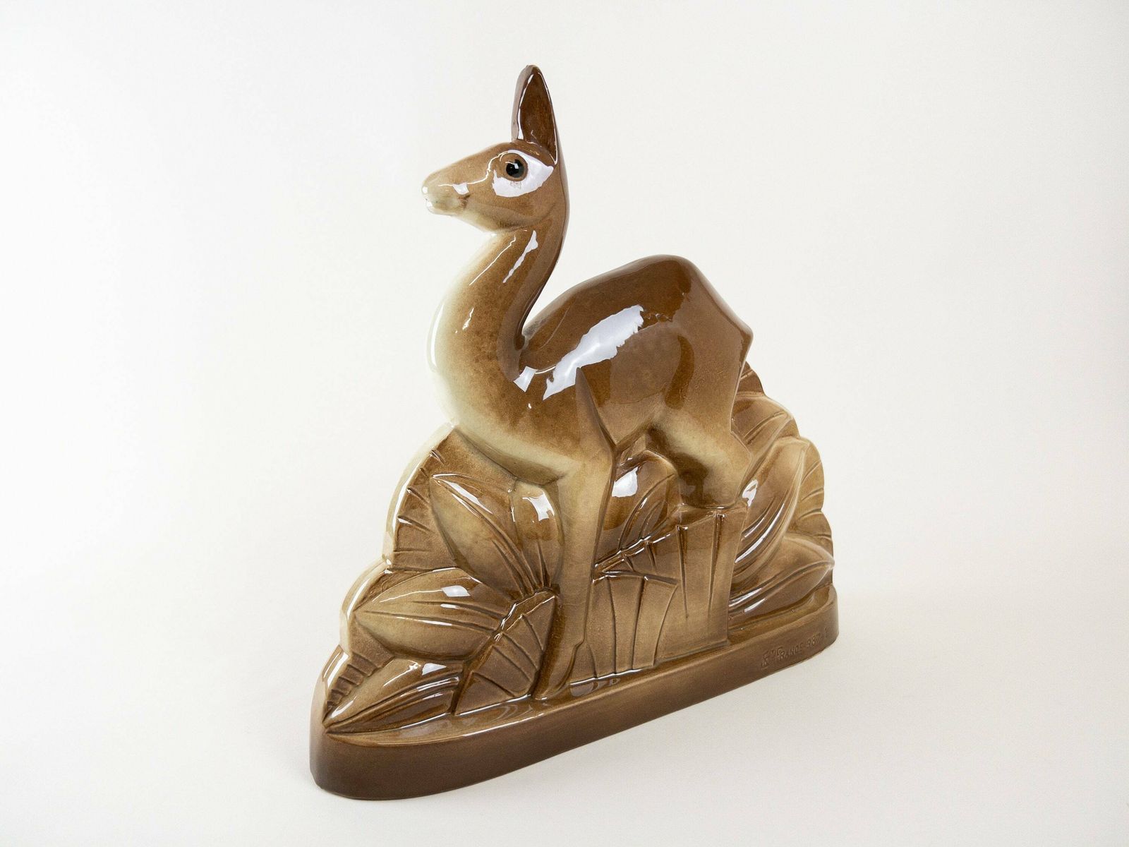 French Gazelle Figurine   Charles Lemanceau Gazelle Sculpture   Saint Clément Ceramics   1930s French Art Deco photo for sale