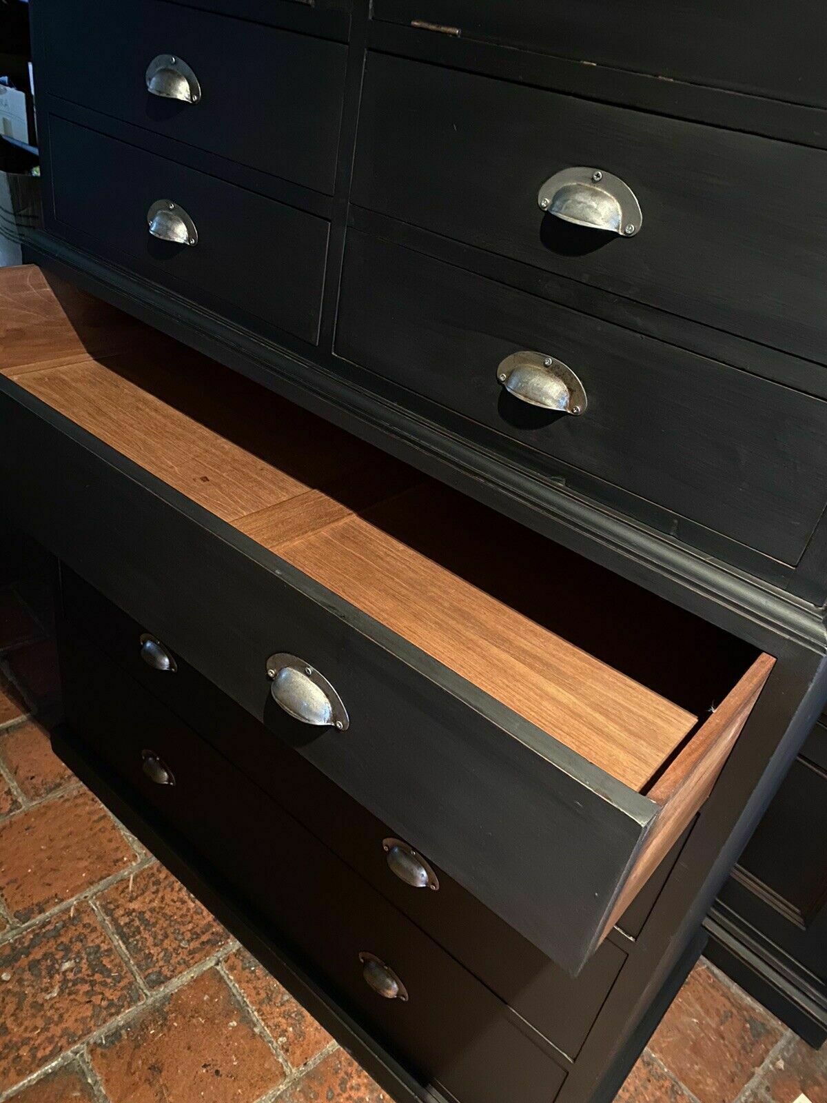 photo for sale Vintage Repro Antique Style Mahogany Black Painted Chest On Chest Of Drawers