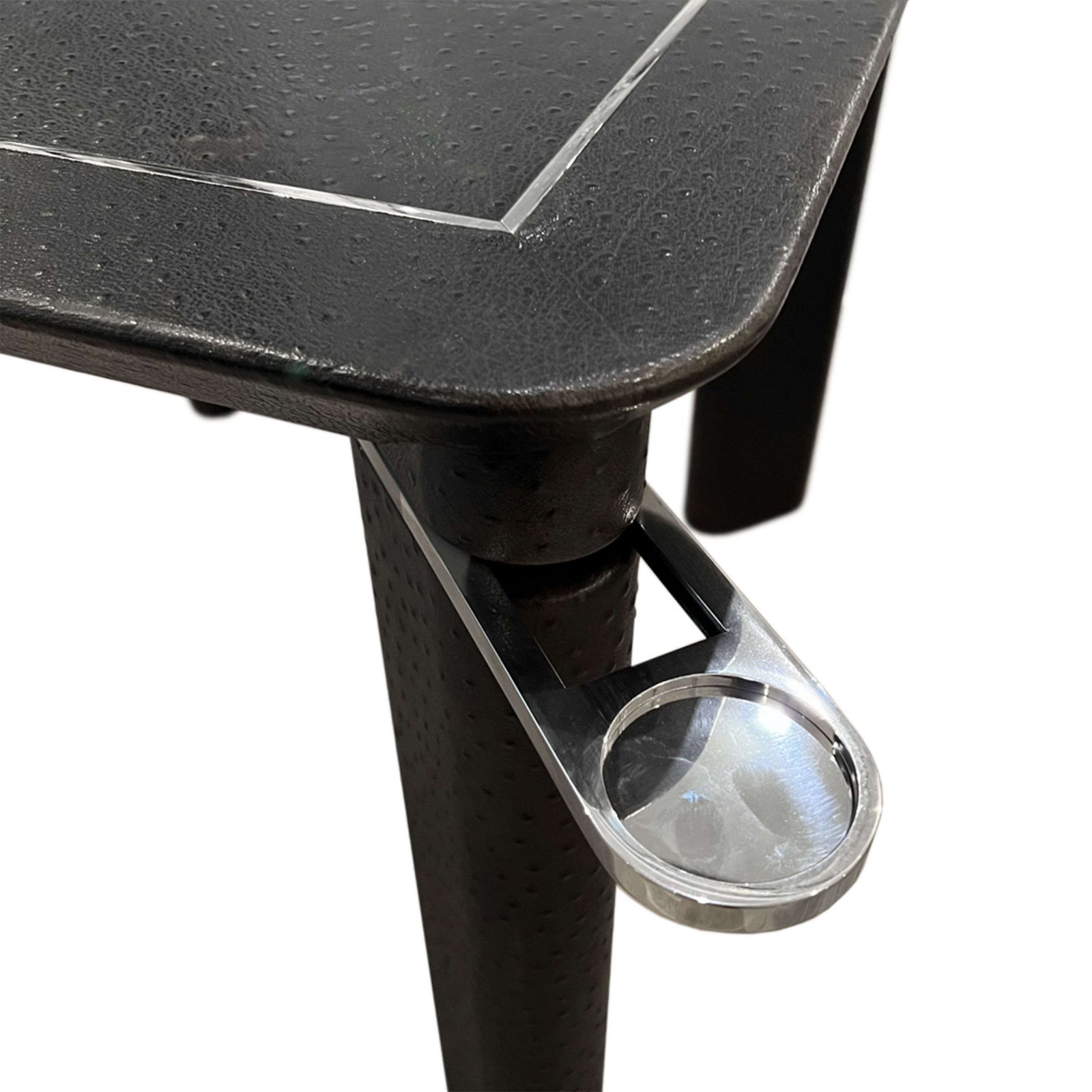 French Ostrich Skin Card Table With Chrome Trim And Drink's Holders photo for sale