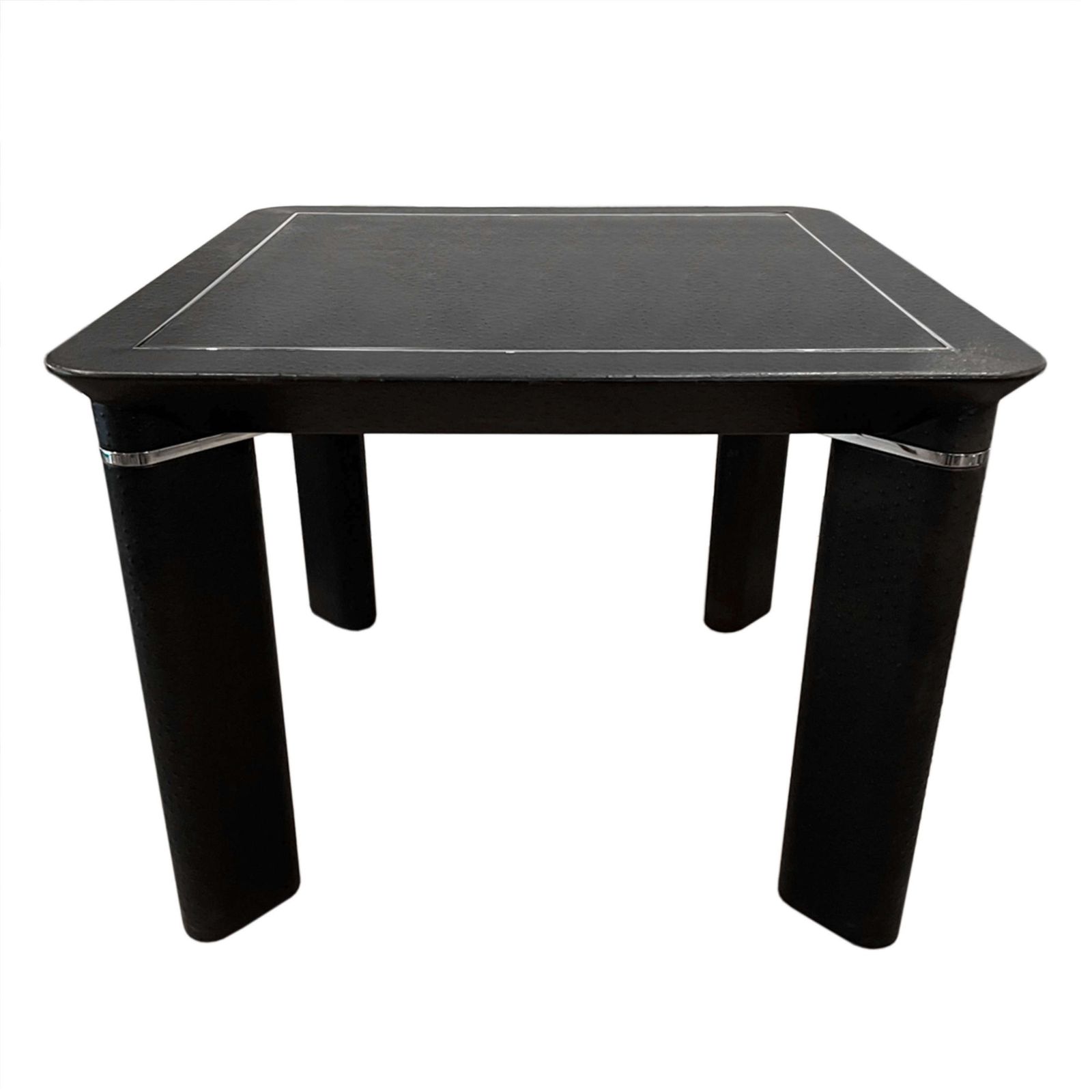 French Ostrich Skin Card Table With Chrome Trim And Drink's Holders photo 1200.0